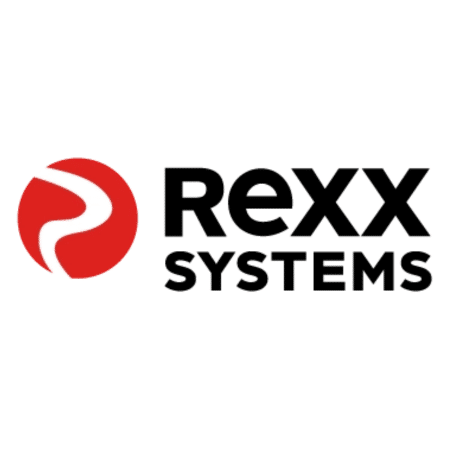 Rexx Systems Firmenlogo mit rotem Symbol