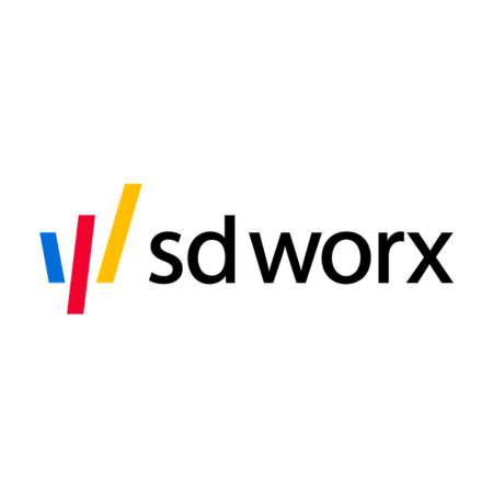 SD Worx Logo mit farbigen Linien