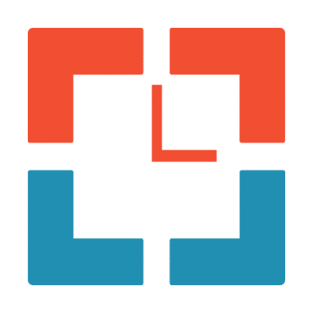 Rotes und blaues quadratisches Logo mit L-Formen