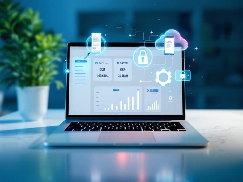 Laptop mit Cloud- und Sicherheits-Dashboard