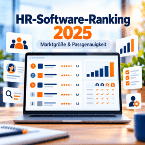 HR-Software-Ranking 2025 auf Laptop mit Diagrammen