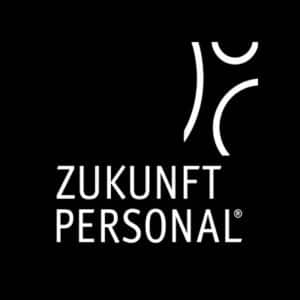 Logo von Zukunft Personal auf schwarzem Hintergrund