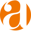 Orangenes Kreislogo mit stilisiertem Buchstaben a